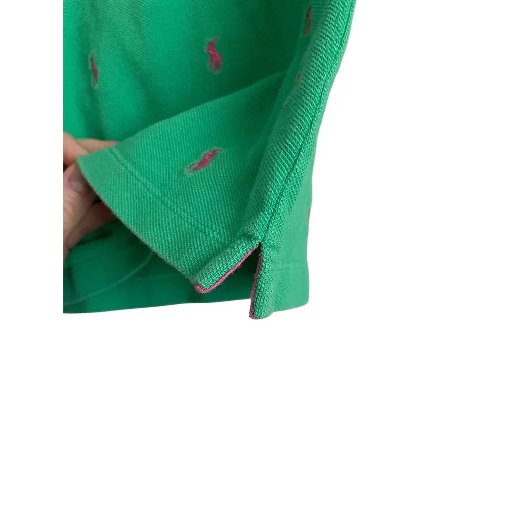 VTG Y2K Ralph Lauren Kids Green Pink all‎ Pony Logo Sleeveless Polo Shirt 6 Prep